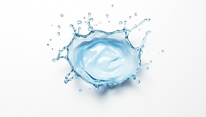 Top-Down Perspective Of Spilled Water Drop Onto The Floor Against White Background With Clipping Path Included. High Angle View.