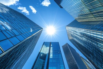 Fototapeta premium Modern skyscrapers against a bright sunlit sky