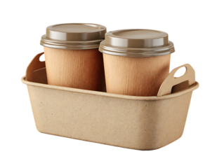 Two coffee cups in a cardboard carrier ready for takeaway