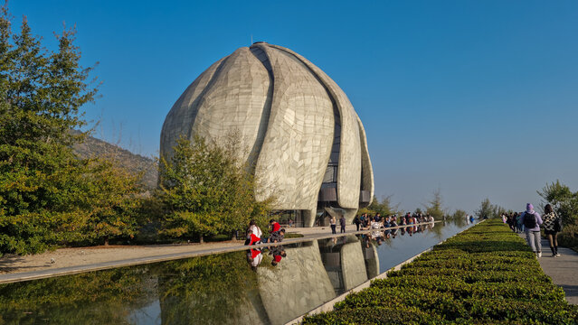 Bahai Temple in Santiago, Chile. Water reflection.