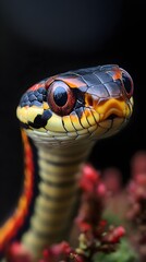 Fototapeta premium Close up Portrait of a Vibrant Snake with Striking Red and Black Scales