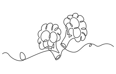 Continuous one line drawing of broccoli. healthy eating, vegetarianism, vegetable, garden plant, one line, fresh vegetable concept continuous line art. Editable outline, Fresh Broccoli Continuous