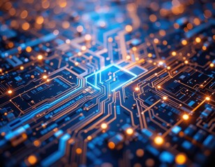 Obraz premium Intricate network motherboard electronic circuits with glowing connections