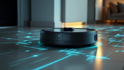 Ai robot vacuum cleaner cleaning a smart home with digital mapping technology