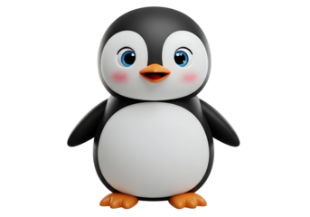 3d render of a cute cartoon penguin character with rosy cheeks and blue eyes Isolated on transparent background