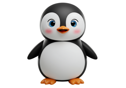 3d render of a cute cartoon penguin character with rosy cheeks and blue eyes Isolated on transparent background