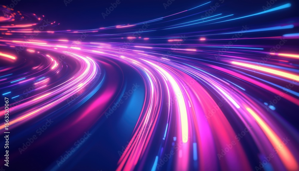 Poster futuristic neon light effect with high speed of light and radial motion blur: abstract full light tr