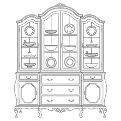 China cabinet illustration vector style coloring page