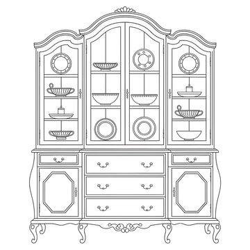 China cabinet illustration vector style coloring page