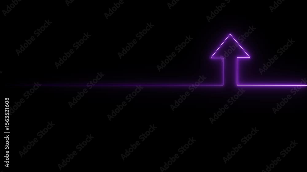 Poster neon up arrow doing direction information animation on black background. abstract dynamic neon arrow