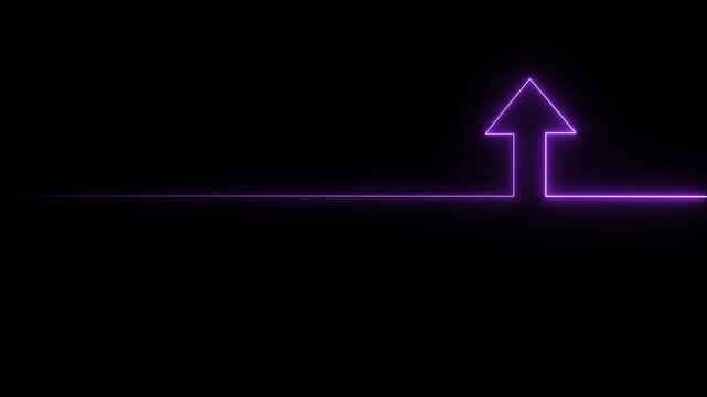 Neon up arrow doing direction information animation on black background. Abstract dynamic neon arrow icon animation background.Neon arrow doing direction information animation on black background.4k