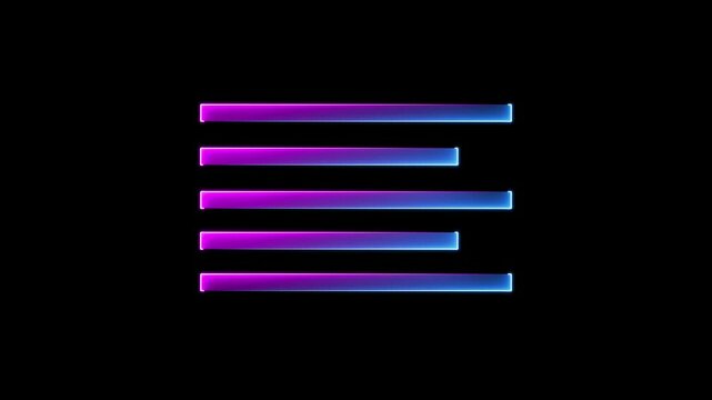 Neon align left icon blue or pink color glowing animation on black background