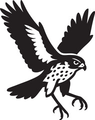 Falcon in flight silhouette bold design, Majestic bird vector sketch black and white