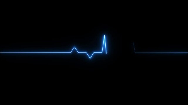 Abstract Heartbeat monitor EKG line monitor showing heart pulse .Neon sign heartbeat signal animation , Glowing blue color neon heartbeat icon. Heart bit signal animated on black background.