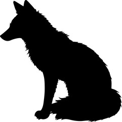 Sitting Fox Silhouette Vector Black Forest Animal Clipart on White Background