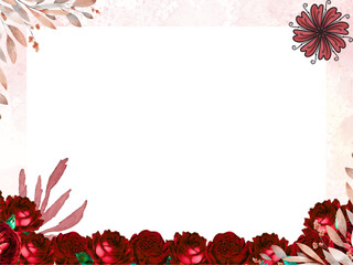 Elegant Floral Frame Red Roses and Delicate Foliage