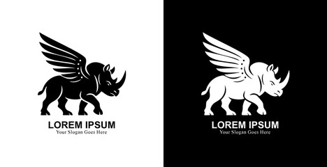 Rhino logo design with winged style in modern style