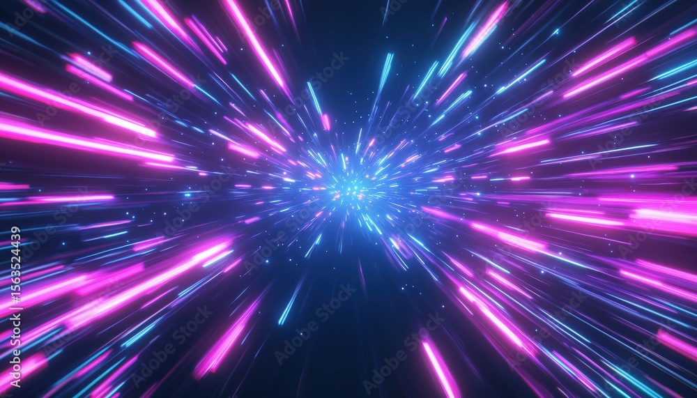 Poster neon glowing rays in motion: futuristic data flow with explosion effect and sci-fi motion wallpaper,