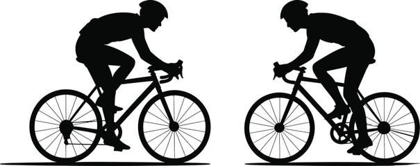 Obraz premium A silhouette vector illustration of two road cyclists riding together, for a sport, competition, or training themed design.