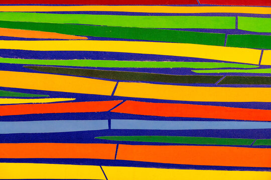 Close-up on modern abstract painting formed by colorful horizontal lines