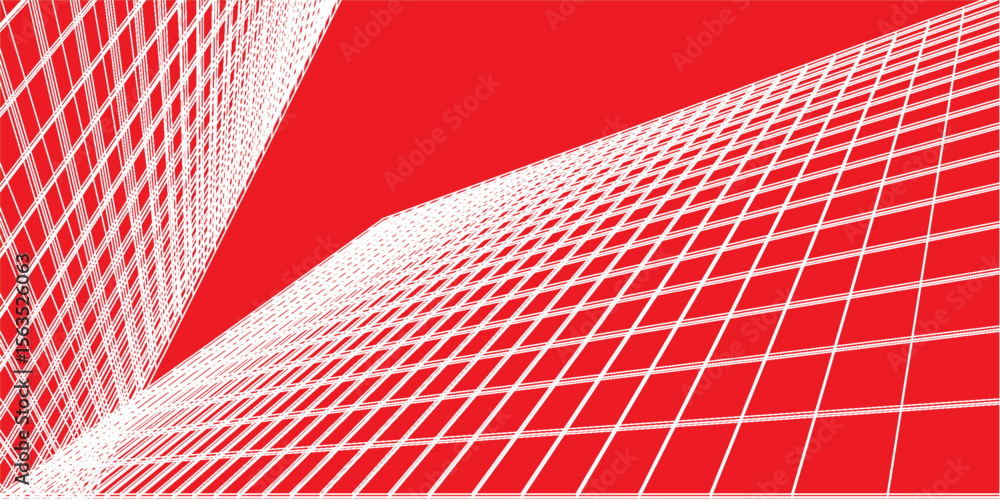 Poster abstract red and white grid-based design displaying a modern, minimalistic, and architectural aesthe
