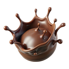 Dynamic chocolate splash with sphere and droplets isolated on transparent background