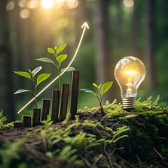 Green growth concept light bulb plants forest