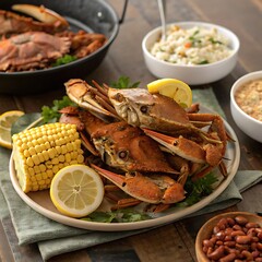 Cooked crabs corn lemon seafood