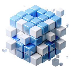 Abstract geometric structure of blue and white cubes isolated on transparent background