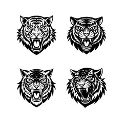 Obraz premium Set of Artistic Tiger Head Vector Icons in Black and White