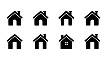 Fototapeta premium Vector art of houses with chimneys isolated on white background, outline and solid vector icons