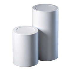 Two white cylindrical containers with lids isolated on transparent background