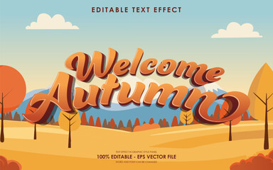 Editable Welcome Autumn 3D text effect with illustration of dry leaves