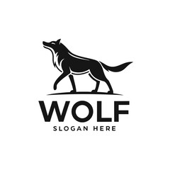 Black and White Wolf Silhouette Logo Design vector 1