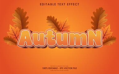 Editable Autumn 3D text effect with illustration of dry leaves