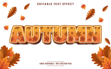 Editable Autumn 3D text effect with illustration of dry leaves