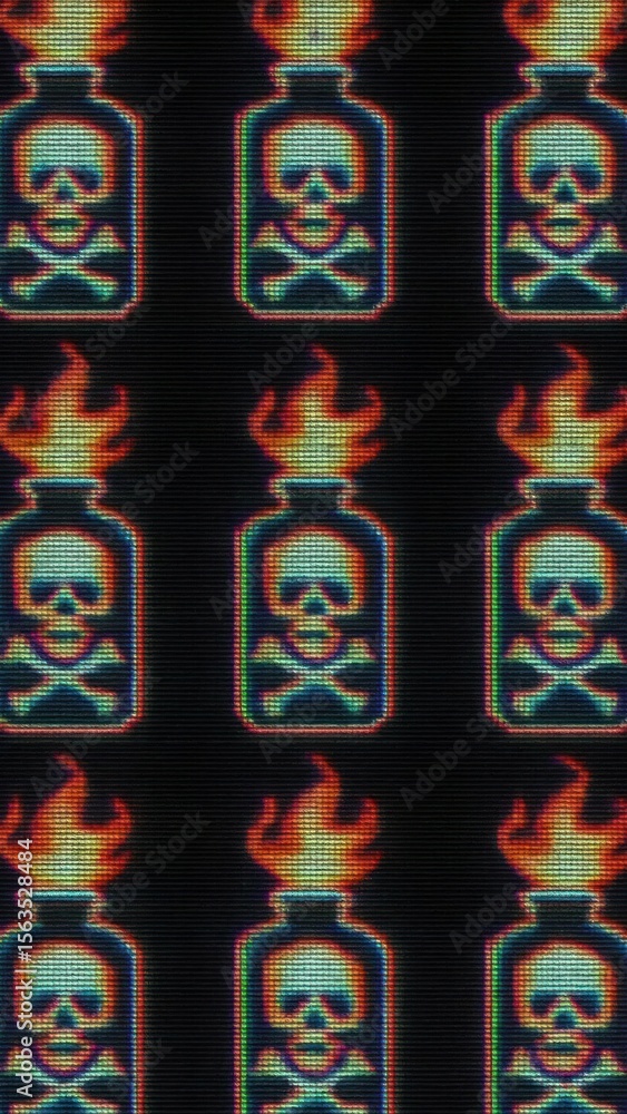 Poster retro pixelated skull pattern