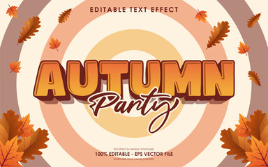 Editable Autumn party 3D text effect with illustration of dry leaves