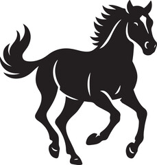 Bold black running horse silhouette art, Galloping horse in dramatic black design