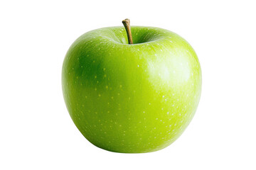 Single ripe green apple with stem isolated on transparent background