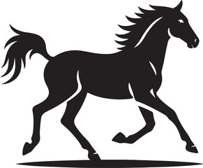 Bold black silhouette of running stallion, Horse in motion bold silhouette vector
