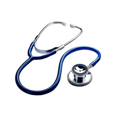 A medical stethoscope with a blue and silver color scheme, cut out