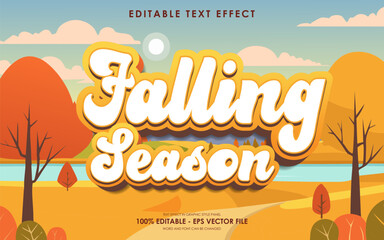 Editable Falling season Autumn 3D text effect with illustration of dry leaves
