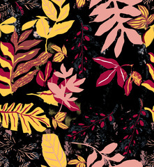 illustration vector colorful flower pattern with leave and  dots, summer texture background 