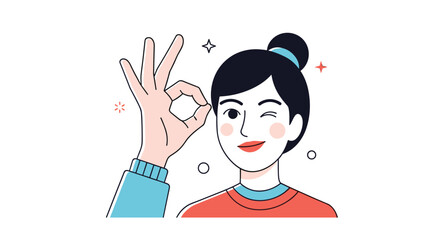 Fototapeta premium Woman demonstrating approval with a positive gesture and wink