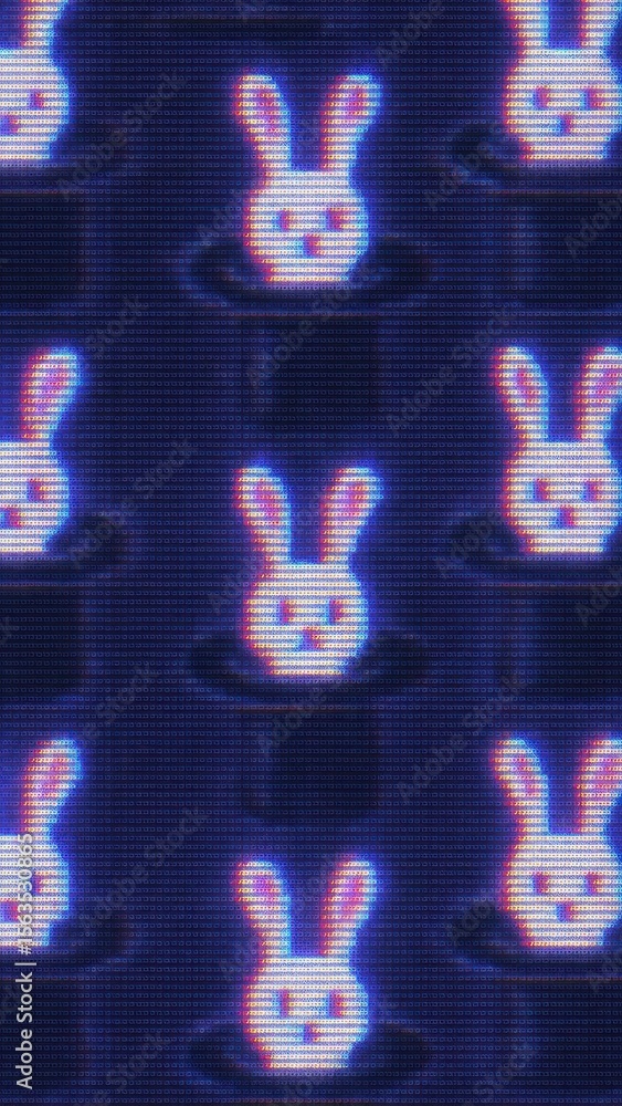 Poster neon pixelated rabbit pattern