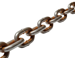 Fototapeta premium Old rusty metal chain with corrosion and weathered texture isolated on white background