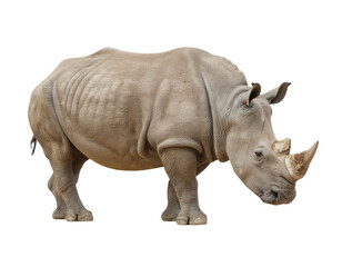 Fototapeta premium Massive rhinoceros with thick skin and large horn isolated on white background 