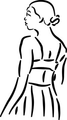 Stylish girl side view sketch for fashion branding beach packaging profile decor wall print