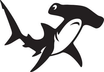 Hammerhead shark silhouette side profile, Unique shark shape bold black sketch